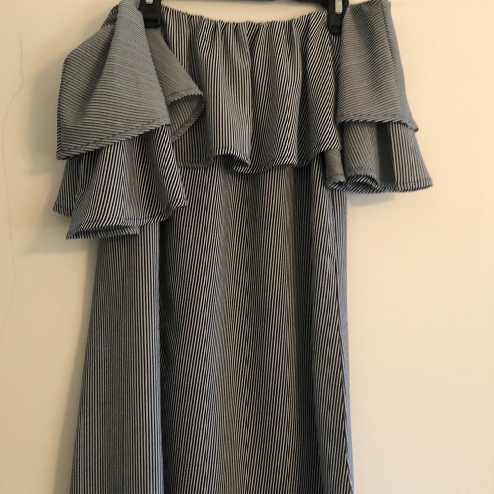 Navy and White Stripe Off the Should Dress